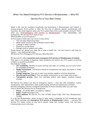 When You Need Emergency R.O Service in Bhubaneswar — Why RO Service Pro Is Your Best Choice