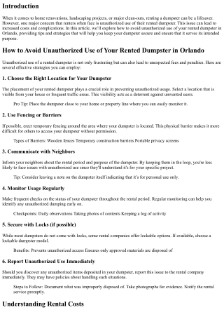 How to Avoid Unauthorized Use of Your Rented Dumpster in Orlando
