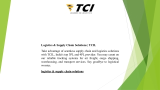 Logistics & Supply Chain Solutions  TCIL0