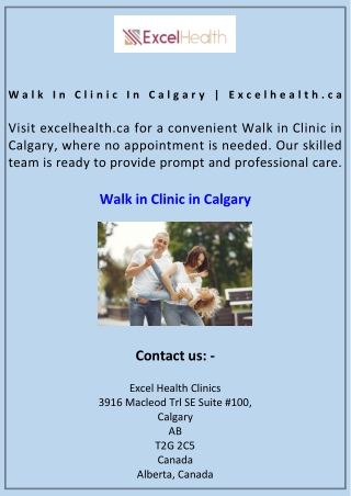 Walk In Clinic In Calgary Excelhealth.ca