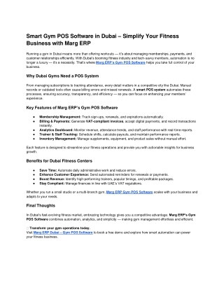 Smart Gym POS Software in Dubai – Simplify Your Fitness Business with Marg ERP