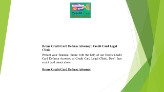 Bronx Credit Card Defense Attorney  Credit Card Legal Clinic