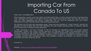 Importing Car From Canada To US