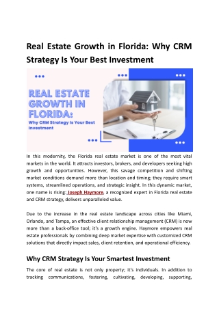 CRM Strategy for Florida Real Estate Growth | Insights by Joseph Haymore