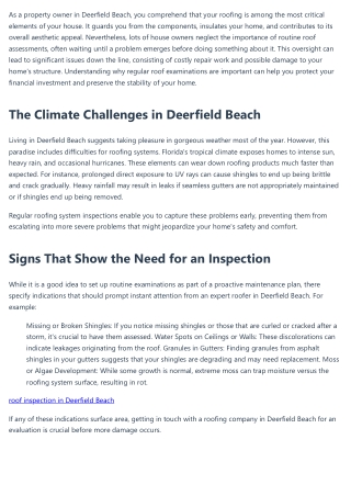 The Significance of Routine Roofing System Examinations in Deerfield Beach: Safe