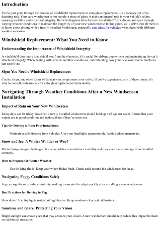 Navigating Through Weather Conditions After a New Windscreen Installation