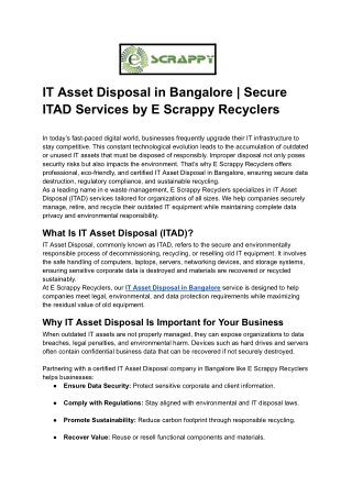 IT Asset Disposal in Bangalore _ Secure ITAD Services by E Scrappy Recyclers