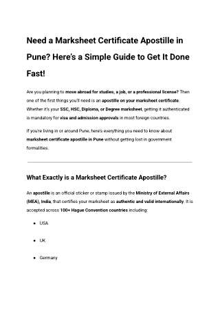 Need a Marksheet Certificate Apostille in Pune_ Here’s a Simple Guide to Get It Done Fast!