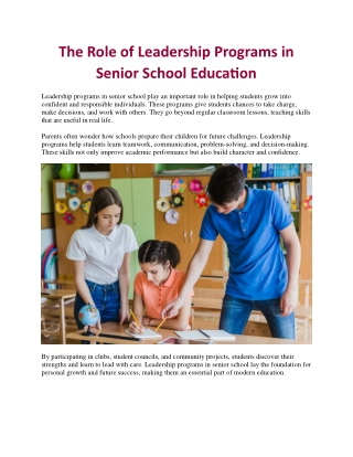 The Role of Leadership Programs in Senior School Education
