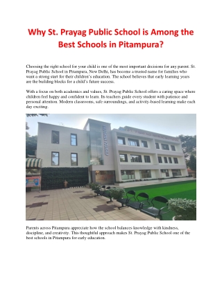 Why St. Prayag Public School is Among the Best Schools in Pitampura
