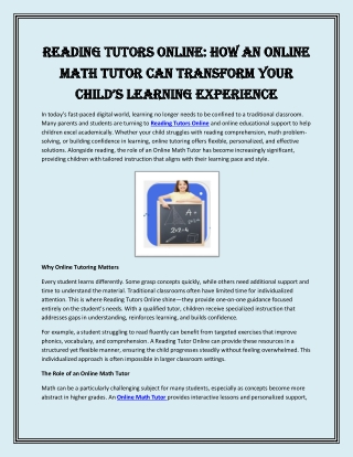 Reading Tutors Online How an Online Math Tutor Can Transform Your Child’s Learning Experience