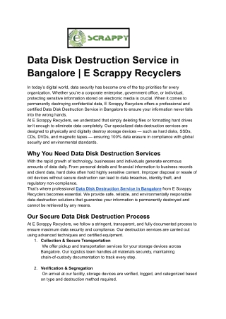Data Disk Destruction Service in Bangalore _ E Scrappy Recyclers