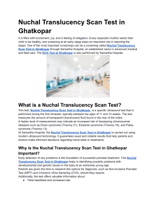 Nuchal Translucency Scan Test in Ghatkopar