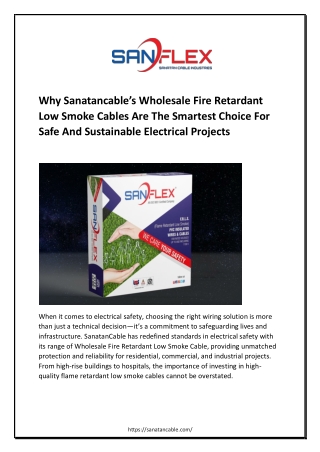 Why Sanatancable’s Wholesale Fire Retardant Low Smoke Cables Are The Smartest Choice For Safe And Sustainable Electrical