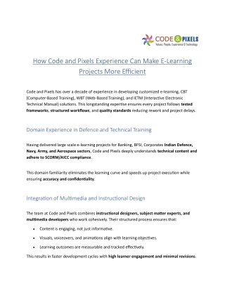 How Code and Pixels Experience Can Make E-Learning Projects More Efficient