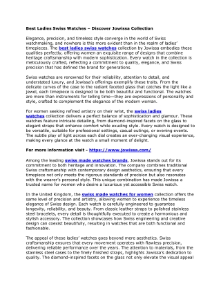 Best Ladies Swiss Watches – Discover Jowissa Collection