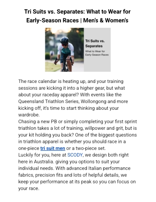 Tri Suits vs. Separates: What to Wear for Early-Season Races | Men’s & Women’s