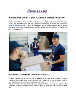 Movers Brisbane for Furniture, Office & Interstate Removals