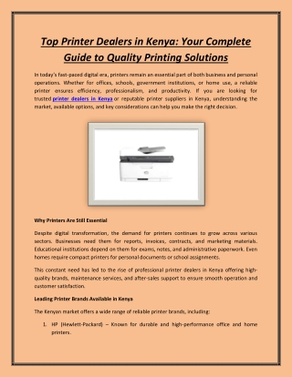 Top Printer Dealers in Kenya: Your Complete Guide to Quality Printing Solutions