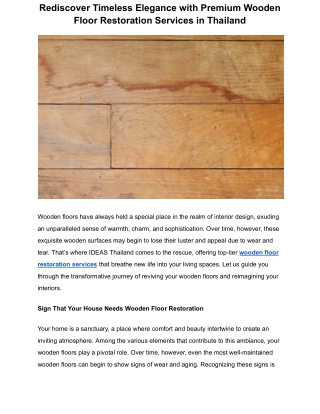 Rediscover Timeless Elegance with Premium Wooden Floor Restoration Services