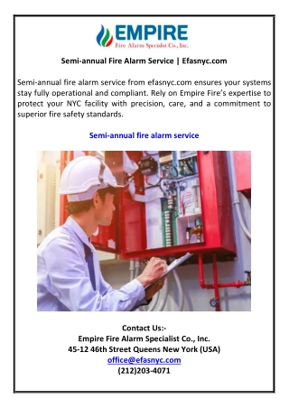Semi-annual Fire Alarm Service | Efasnyc.com