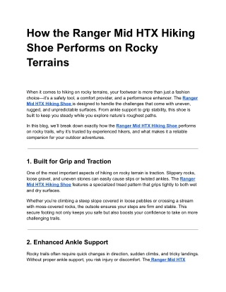 How the Ranger Mid HTX Hiking Shoe Performs on Rocky Terrains