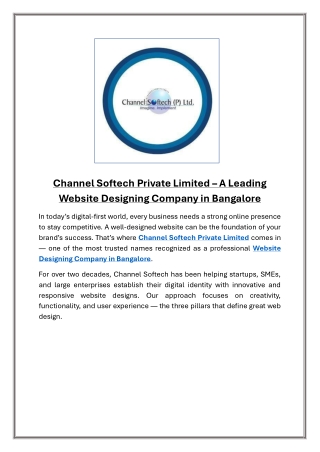 Channel Softech Private Limited A Leading Website Designing Company in Bangalore