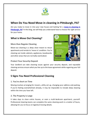 When Do You Need Move in cleaning in Pittsburgh, PA?