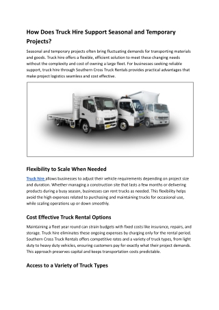 How Does Truck Hire Support Seasonal and Temporary Projects?