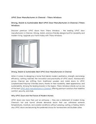 UPVC Door Manufacturers in Chennai - Titans Windows