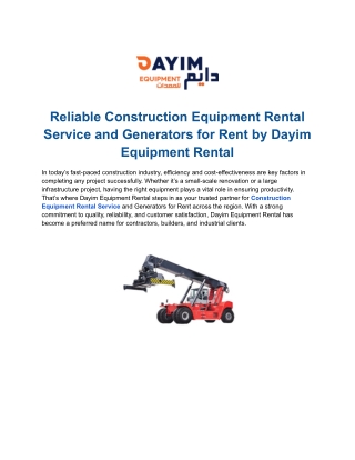 Dayim Equipment Rental – Trusted Mega Generator Rental Service