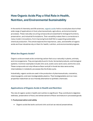 How Organic Acids Play a Vital Role in Health, Nutrition