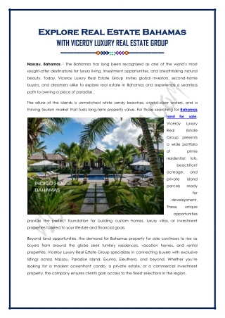 Explore Real Estate Properties In The Bahamas