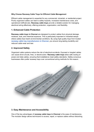 Why Choose Raceway Cable Trays for Efficient Cable Management