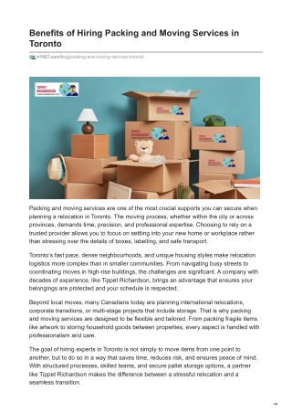 Benefits of Hiring Packing and Moving Services in Toronto