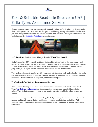 Fast and Reliable Roadside Rescue in UAE Yalla Tyres Assistance Service