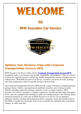 Optimize Your Business Trips with Corporate Transportation Services DFW