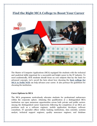 Find the Right MCA College to Boost Your Career