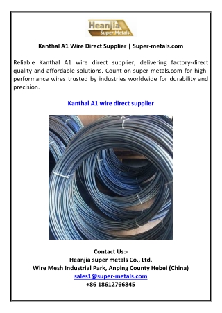 Kanthal A1 Wire Direct Supplier | Super-metals.com