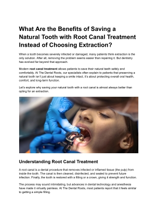 Benefits of Saving a Natural Tooth with Root Canal Treatment