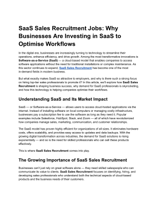 Saas Sales Recruitment Jobs_ Why Businesses Are Investing in SaaS to Optimise Workflows