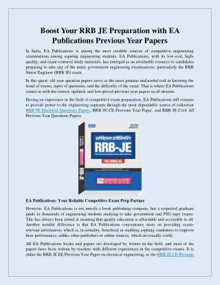 Boost Your RRB JE Preparation with EA Publications Previous Year Papers