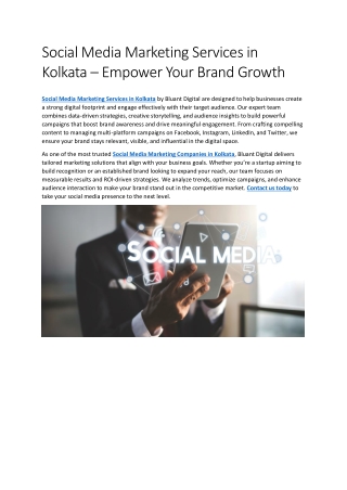 Social Media Marketing Services in Kolkata – Empower Your Brand Growth