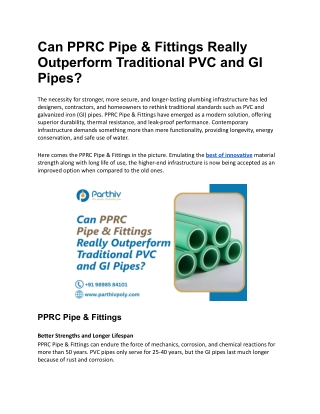 PPRC Pipe & Fittings - Parthiv Poly