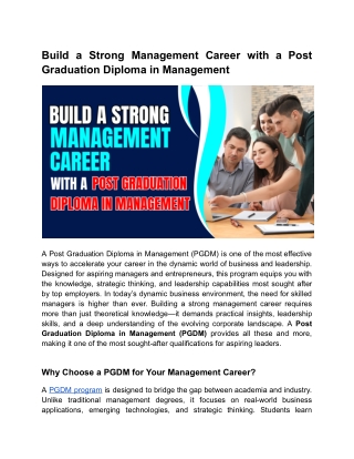 Build a Strong Management Career with a Post Graduation Diploma in Management