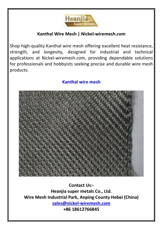 Kanthal Wire Mesh | Nickel-wiremesh.com