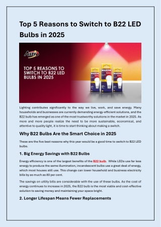 The Top 5 Advantages of Using B22 LED Bulbs