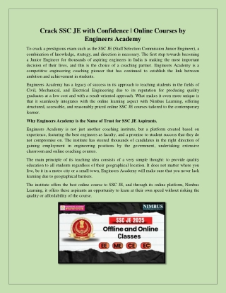 Crack SSC JE with Confidence  Online Courses by Engineers Academy