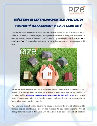 Investing in Rental Properties A Guide to Property Management in Salt Lake City