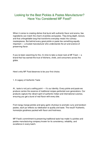 Looking for the Best Pickles & Pastes Manufacturer? Have You Considered MF Food?